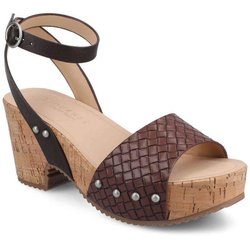 ジャーニー レディース シューズ サンダル アンクル ヒール Journee Vanessa Womens Wedge Clog Heels With Ankle Strap Chocolate Woven チョコレート