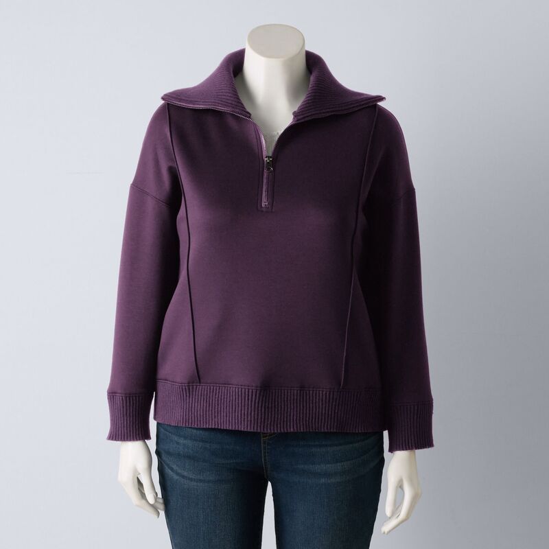 ヴェラウォン レディース トップス Tシャツ ハーフジップラスサイズ セーター スキューバ Plusize Simply Vera Wang Mixed Media Half Zip Scuba Sweater Plum Skin プラム