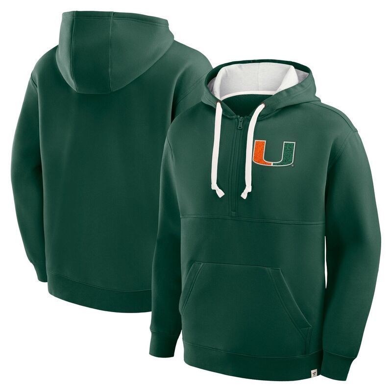 ファナティクス メンズ トップス Tシャツ パーカー Mens Fanatics Green Miami Hurricanes Hometown Premium Rise And Conquer HalfZip Hoodie Mia Green グリーン