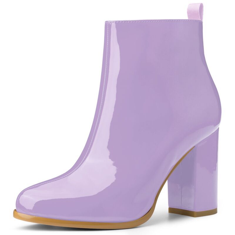 アレグラ ケー レディース シューズ ブーツ・レインブーツ アンクル ヒール ALLEGRA K Womens Round Toe Zipper Chunky Heels Ankle Boots Purple パープル
