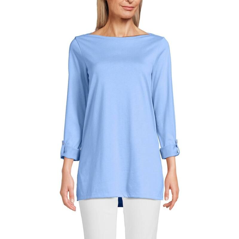 ランズエンド レディース トップス Tシャツ Womens Lands End Adjustable 34 Sleeve Boatneck Tuniclear Blue Sky ブルー