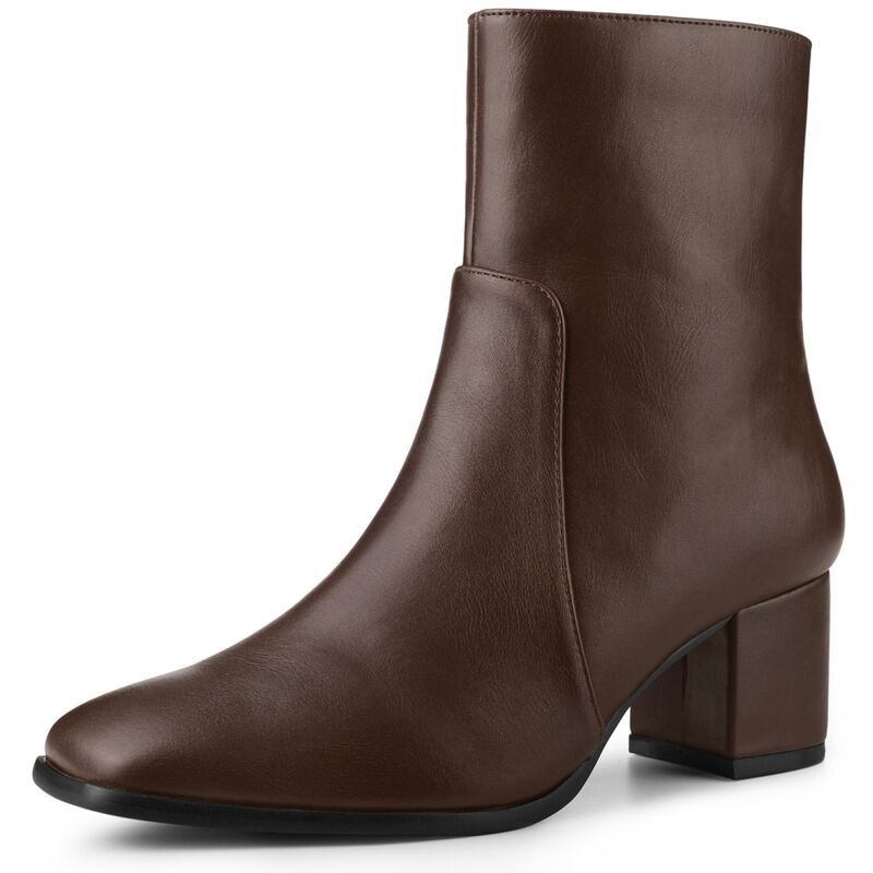 アレグラ ケー レディース シューズ ブーツ・レインブーツ アンクル ヒール ALLEGRA K Womensquare Toe Side Zip Block Heel Ankle Boots Coffee コーヒー