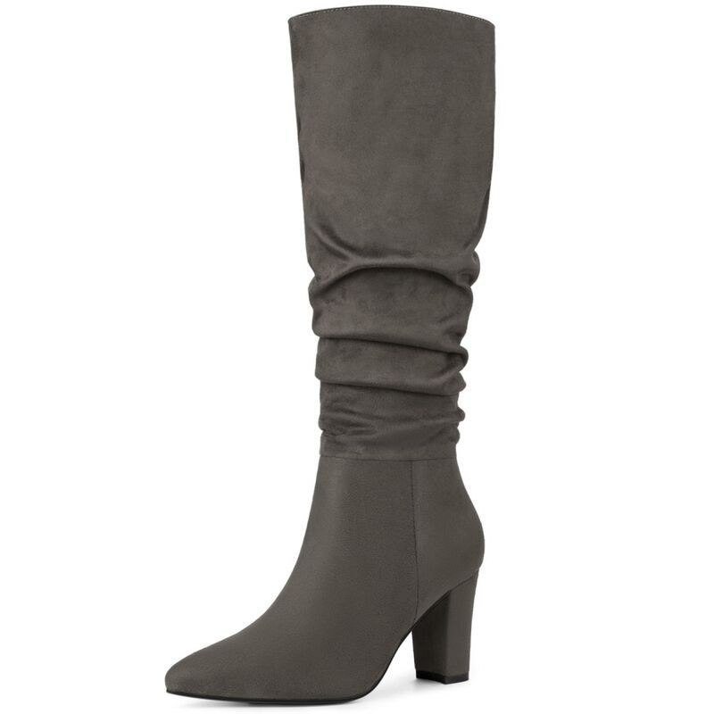 アレグラ ケー レディース シューズ ブーツ・レインブーツ ヒール ALLEGRA K Womenslouch Pointed Toe Chunky Heel Knee High Boots Grey グレー