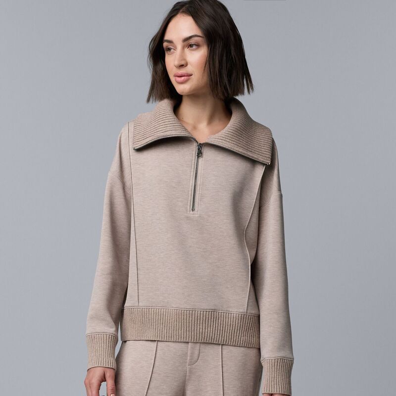 ヴェラウォン レディース トップス Tシャツ プチ セーター スキューバ Petite Simply Vera Wang Mixed Media Scuba HalfZip Sweater Medium Quicksand Heather ヘザー
