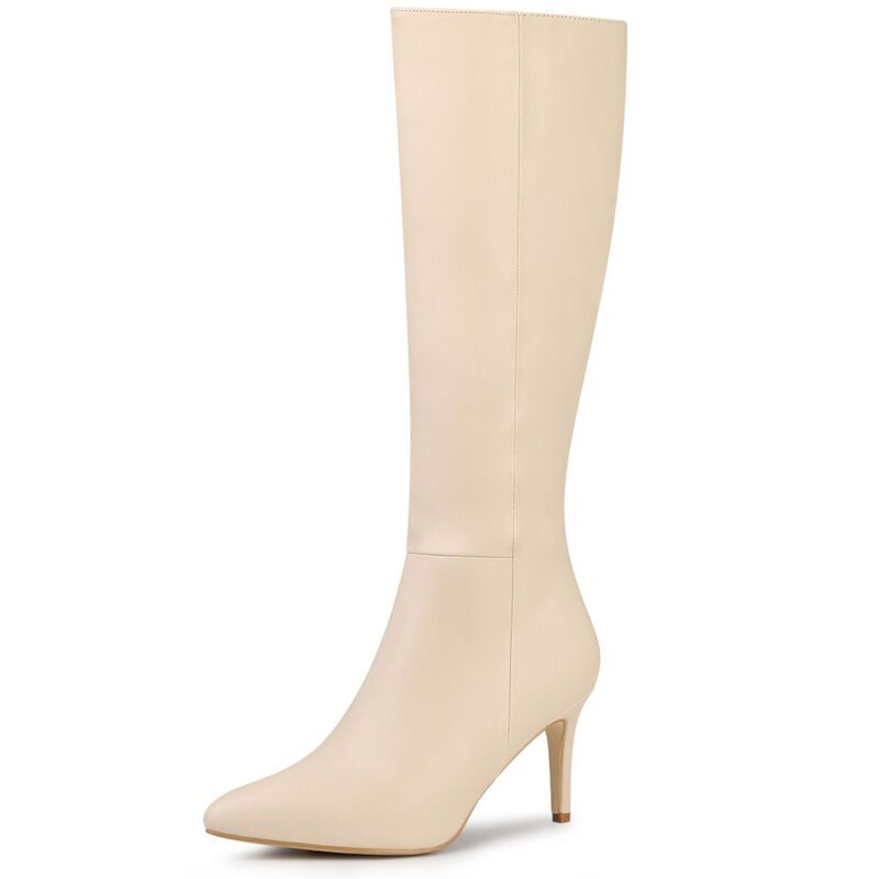 アレグラ ケー レディース シューズ ブーツ・レインブーツ ヒール ALLEGRA K Womens Higheels Pointed Toe Stiletto Heel Knee High Boots Beige ベージュ