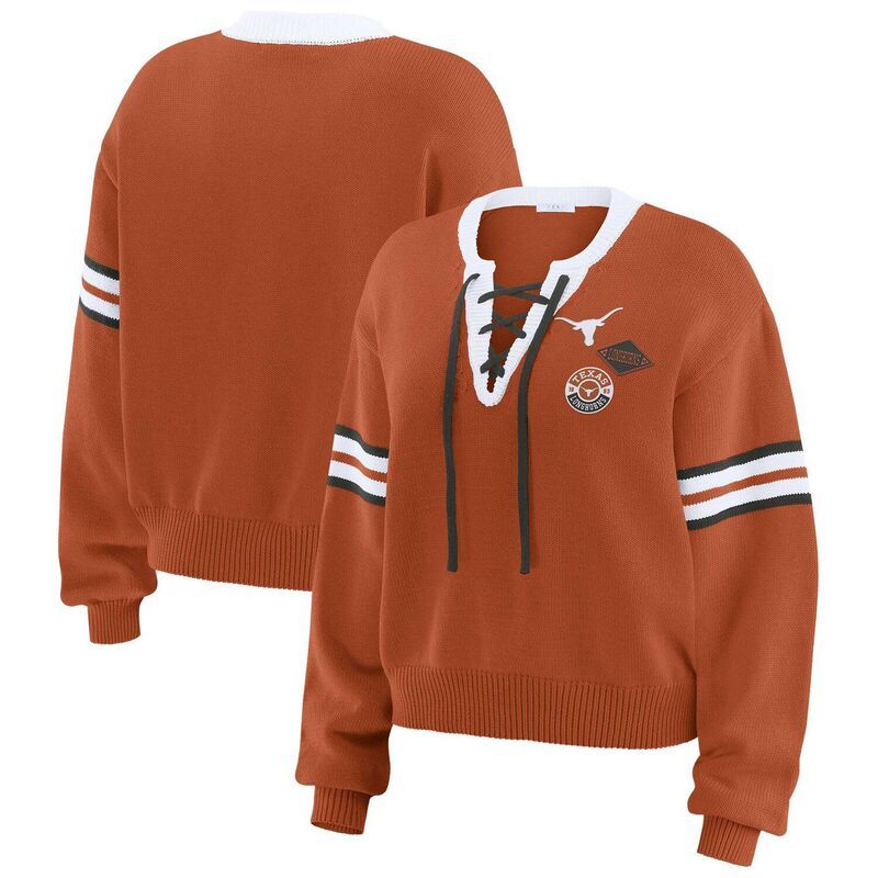 ウェア バイ エリン アンドルーズ レディース アウター ニット・セーター レース Womens WEAR by Erin Andrews Texas Orange Texas Longhorns LaceUpullover Sweater Tex Multi