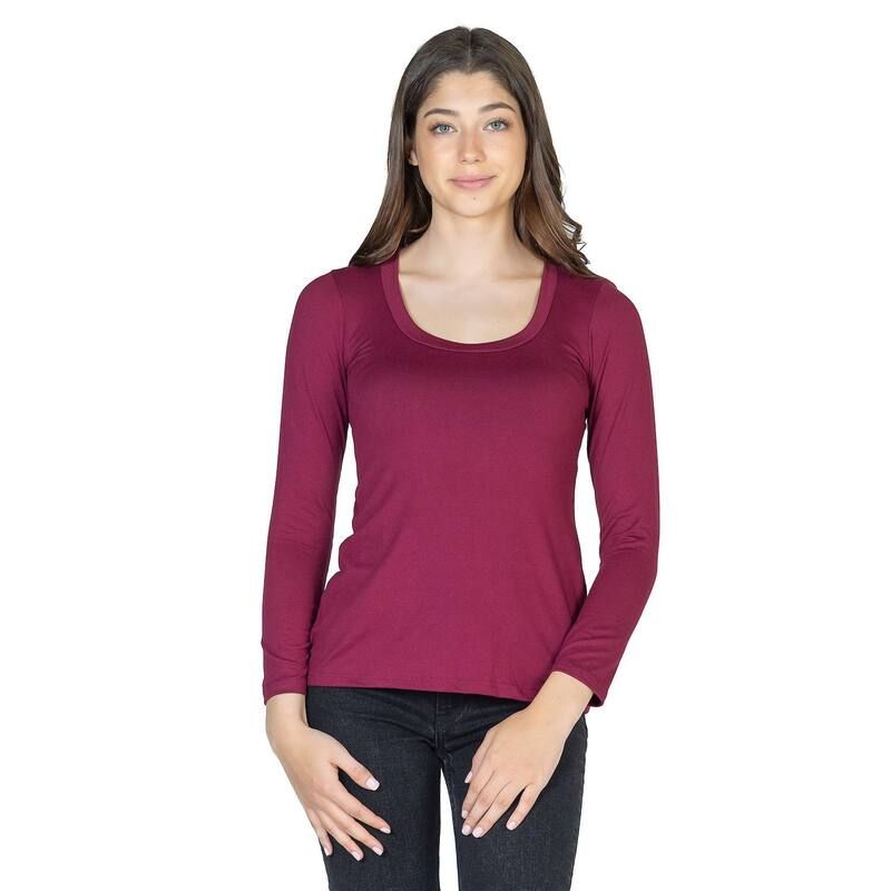24 セブンコンフォート レディース トップス Tシャツ Womens 24Seven Comfort Apparel Solid Long Sleeve Scoop Neck Tee Wine ワイン