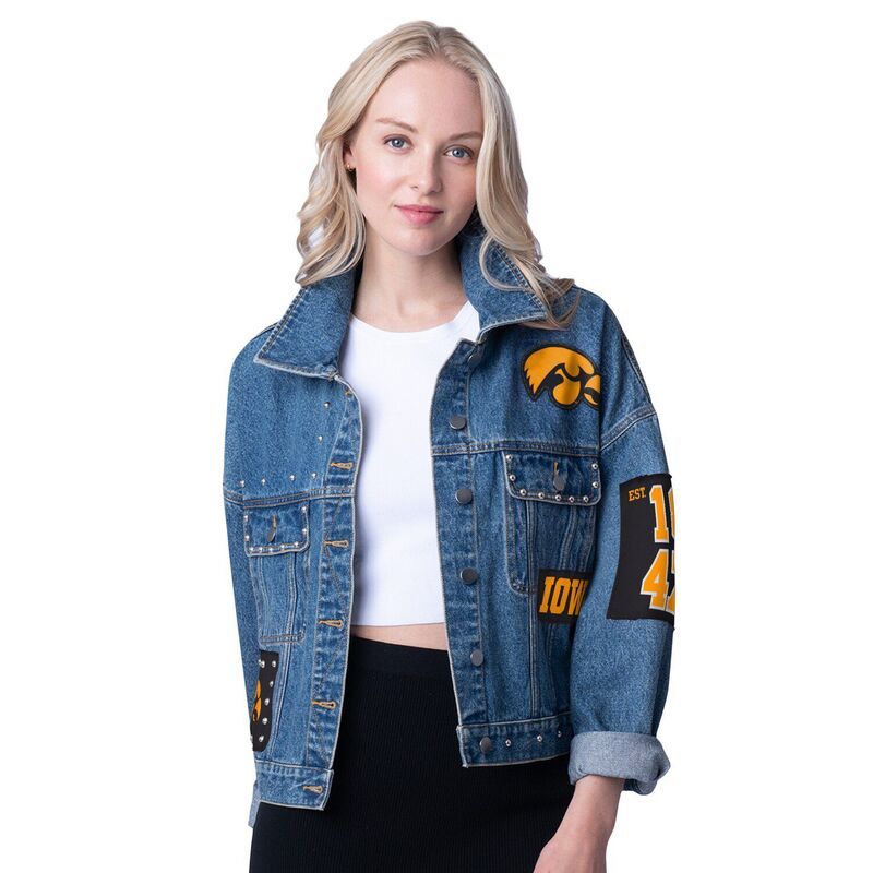 ジースリー フォーハー バイ カール バンクス レディース アウター ジャケット・ブルゾン デニム Womens GIII 4Her by Carl Banks Denim Iowa Hawkeyes Game Ball Patches and Studs F