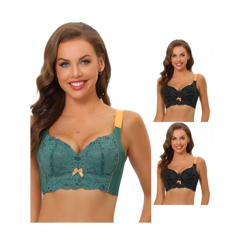 アレグラ ケー レディース アンダーウェア ブラジャー レース ALLEGRA K 3 Packs Womens Wide Straps High Back Padded Lace Push Up Full Coverage Bralette Black Da
