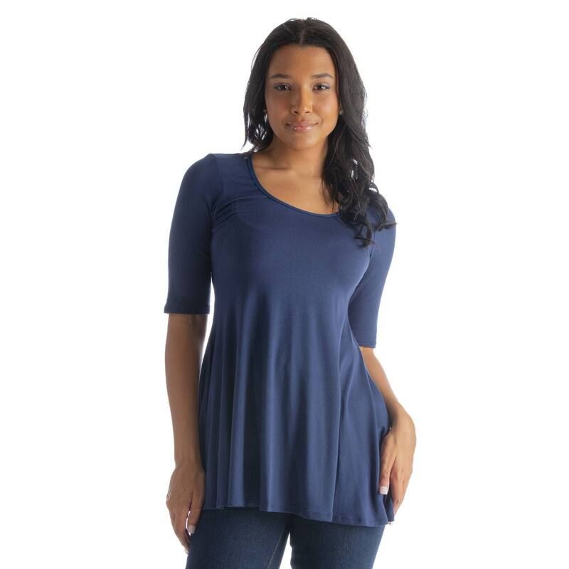 24 セブンコンフォート レディース トップス Tシャツ Womens 24Seven Comfort Apparelbow Sleeve Swing Tunic Top Navy ネイビー
