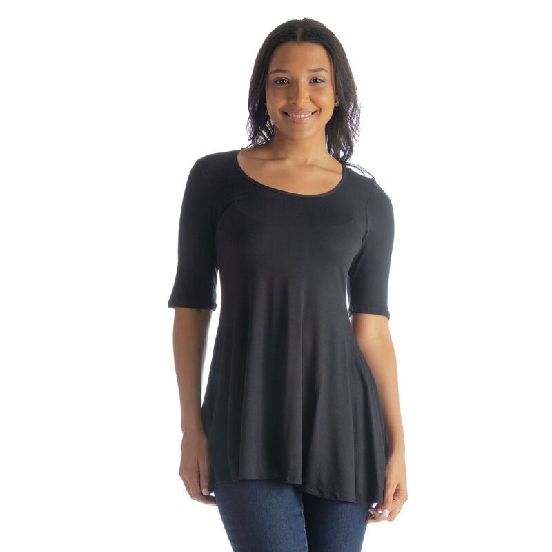 24 セブンコンフォート レディース トップス Tシャツ Womens 24Seven Comfort Apparelbow Sleeve Swing Tunic Top Black ブラック