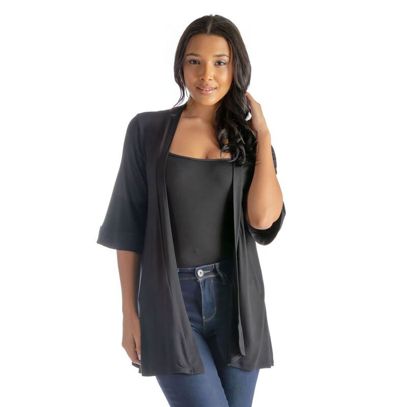 24 セブンコンフォート レディース アウター ニット・セーター カーディガン Womens 24Seven Comfort Apparel Open Front Elbow Length Sleeve Cardigan Black ブラック