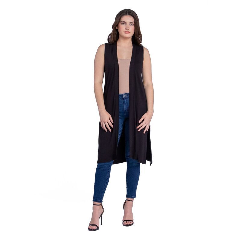 24 セブンコンフォート レディース アウター ニット・セーター サイドスリット ベスト ノースリーブ カーディガン Womens 24Seven Comfort Apparel Sleeveless Long Cardigan Vest with Side