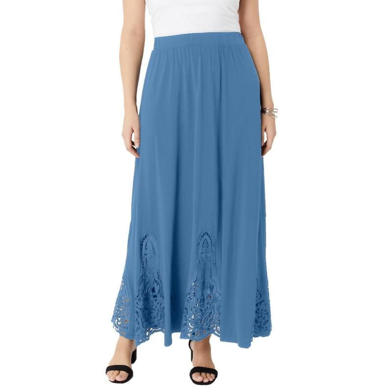 ロアマンズ レディース ボトムスカート プラスサイズ レース マキシ Roamans Womens Plusize Ultrasmooth Fabric Lace Maxi Skirt Dusty Indigo インディゴ 17,736円
