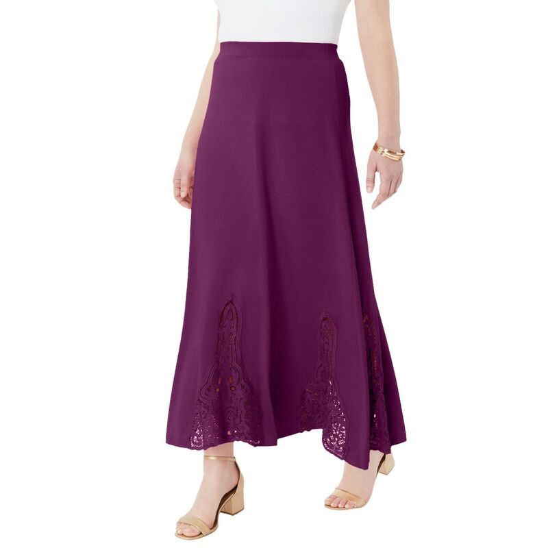 ロアマンズ レディース ボトムスカート プラスサイズ レース マキシ Roamans Womens Plusize Ultrasmooth Fabric Lace Maxi Skirt Dark Berry