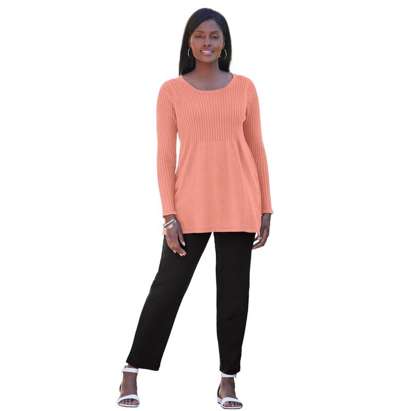 ジェシカロンドン レディース アウター ニット・セーター プラスサイズ リブ Jessica London Womens Plusize Ribbed Baby Doll Tunic Sweater Desert Coral コーラル