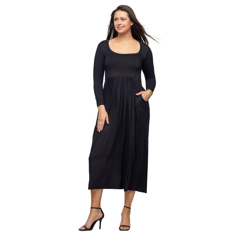 24 セブンコンフォート レディース トップス ワンピース エンパイア マキシ Womens 24Seven Comfort Apparelong Sleevempire Waist Pocket Maxi Dress Black ブラック