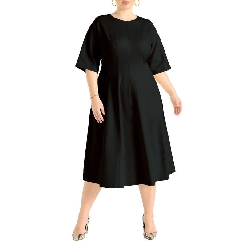 エロクイ レディース トップス ワンピース プラスサイズ Eloquii Womens Plusize Seam Detail Ponte Work Dress Black Onyx ブラック