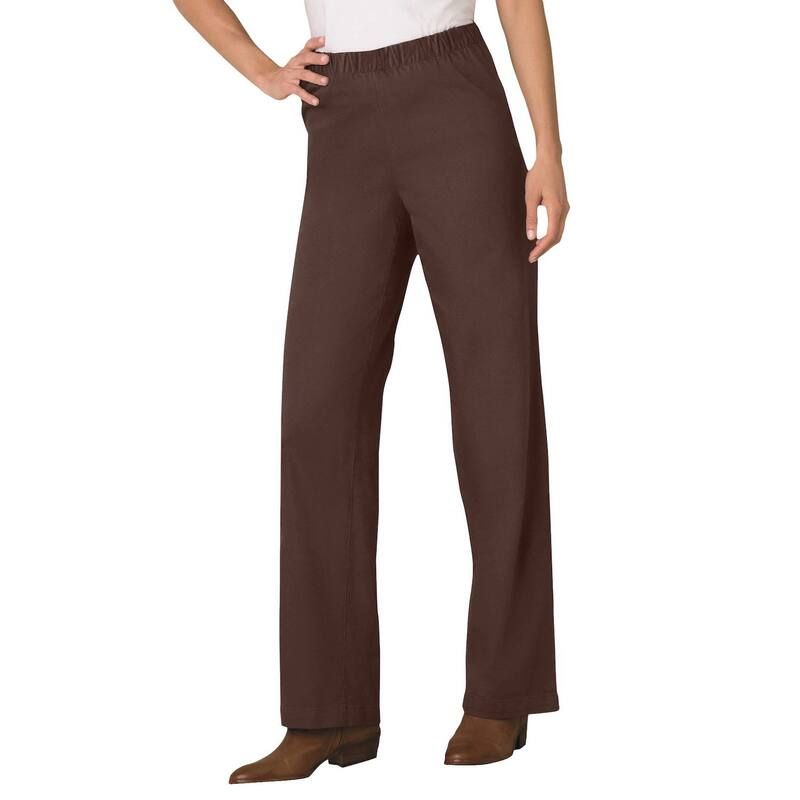ウーマン ウィズイン レディース ボトムス デニムパンツ プラスサイズ トール ジーンズ Woman Within Plusize Tall Fineline Stretch Denim WideLeg PullOn Jeans Chocolate チョコレー
