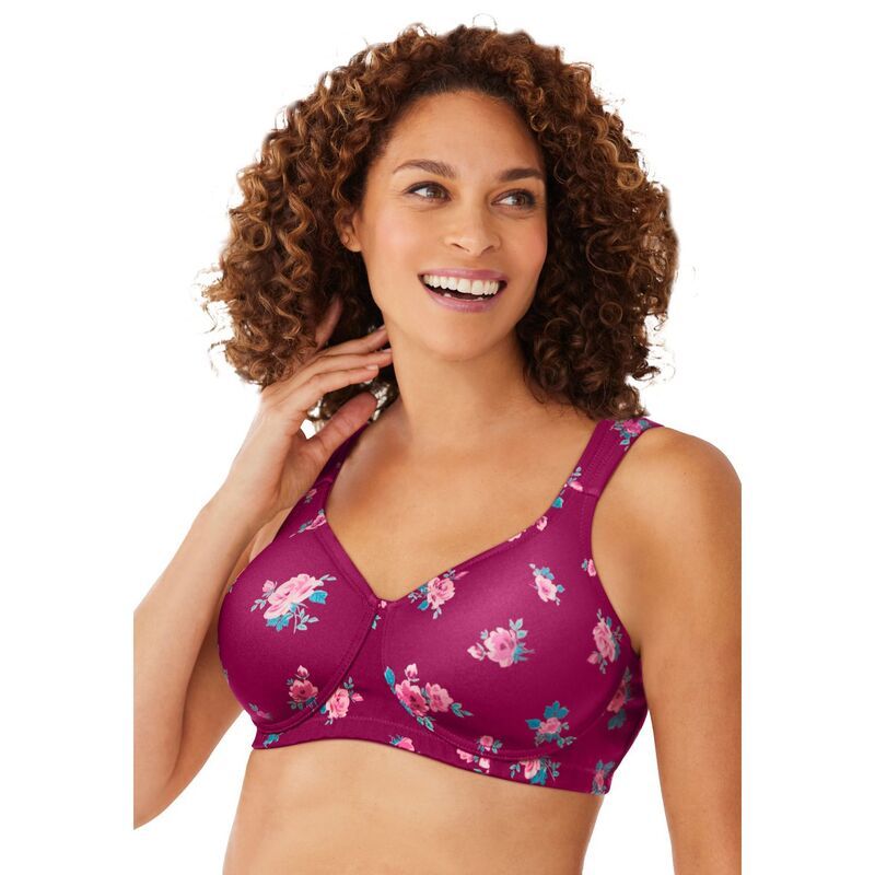 コンフォート チョイス レディース アンダーウェア ブラジャー プラスサイズ Tシャツ Comfort Choice Womens Plusize Microfiber Wireless Lightly Padded TShirt Pomegranate Ro