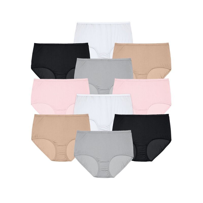 コンフォート チョイス レディース アンダーウェア パンツ プラスサイズ ナイロン Comfort Choice Plusize Full Coverage Nylon Brief 10Pack Basic Pack
