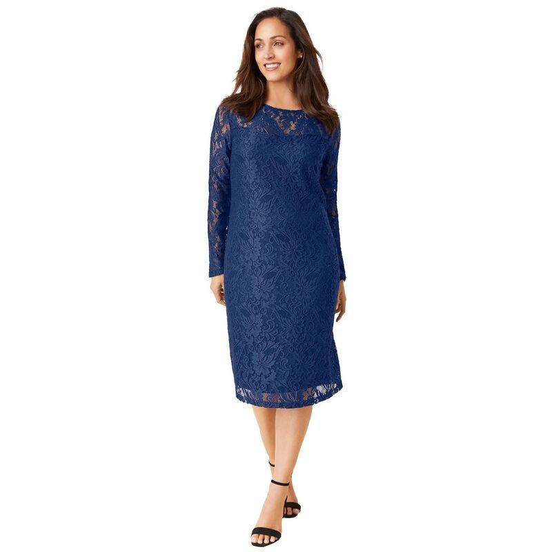 ジェシカロンドン レディース トップス ワンピース プラスサイズ レース Jessica London Womens Plusize Stretch Lace Shift Dress Evening Blue ブルー