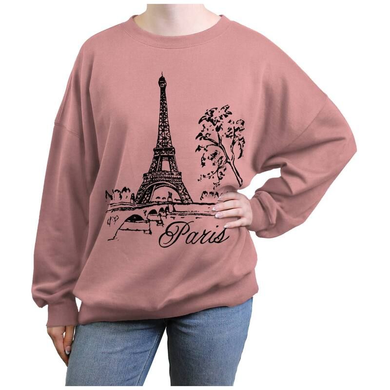 アンブランデッド レディース トップス Tシャツ フリース グラフィック Unbranded Juniors Eiffel Tower Drawing Paris Oversized Graphic Fleece Desert Pink ピンク