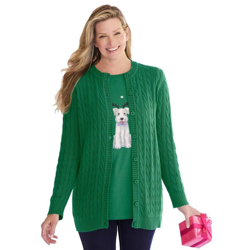 ウーマン ウィズイン レディース アウター ニット・セーター プラスサイズ コットン カーディガン Woman Within Plusize Cotton Cable Knit Cardigan Sweater Emerald エメラルド