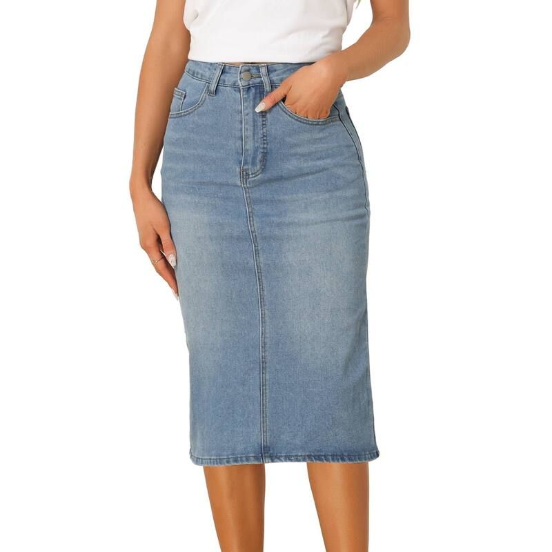 アレグラ ケー レディース ボトムスカート ハイウエスト ミディ デニム ALLEGRA K Casual Denim Skirt for Women High Waistretchy Midi Jean Skirts Light Blue ブルー