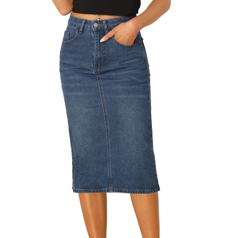 アレグラ ケー レディース ボトムスカート ハイウエスト ミディ デニム ALLEGRA K Casual Denim Skirt for Women High Waistretchy Midi Jean Skirts Blue ブルー