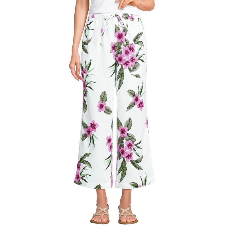 ランズエンド レディース ボトムス カジュアルパンツ クロップド リネン Lands End Womens Lands End HighRise PullOn Drawstring Linen WideLeg Cropped Pants White Magen 20,705円