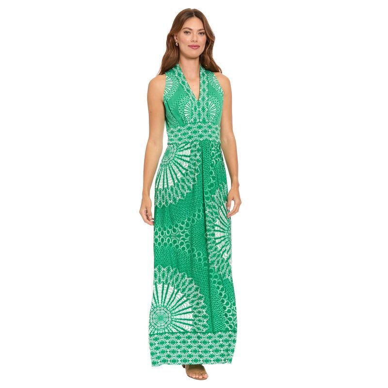 ロンドンタイムス レディース トップス ワンピース Vネック フラワー柄 プリント ノースリーブ マキシ フラワー Womens London Times Floral Print Sleeveless VNeck Flowy Maxi Dress Green