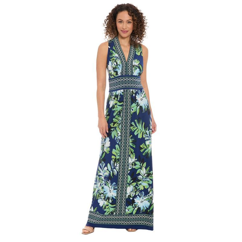 ロンドンタイムス レディース トップス ワンピース Vネック フラワー柄 プリント ノースリーブ マキシ フラワー Womens London Times Floral Print Sleeveless VNeck Flowy Maxi Dress Navy