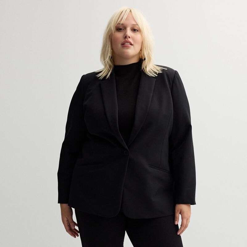 ナインウェスト レディース アウター ジャケット・ブルゾン プラスサイズ ブレザー Plusize Nine West Classic SingleButton Blazer Mineral Black ブラック