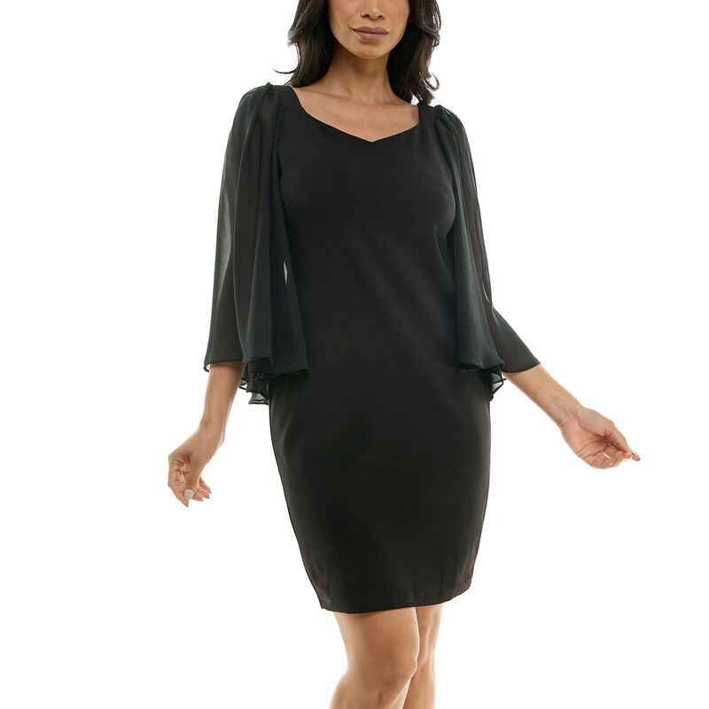 ニナレオナルド レディース トップス ワンピース シフォン ミニ Womens Nina Leonard Batwing Chiffon Sleeve Sweetheart Neck Mini Sheath Dress Black ブラック