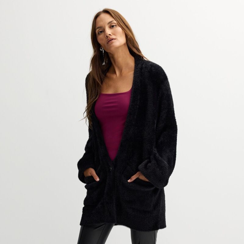 ナインウェスト レディース アウター ニット・セーター カーディガン Womens Nine West Button Front Cardigan Mineral Black ブラック