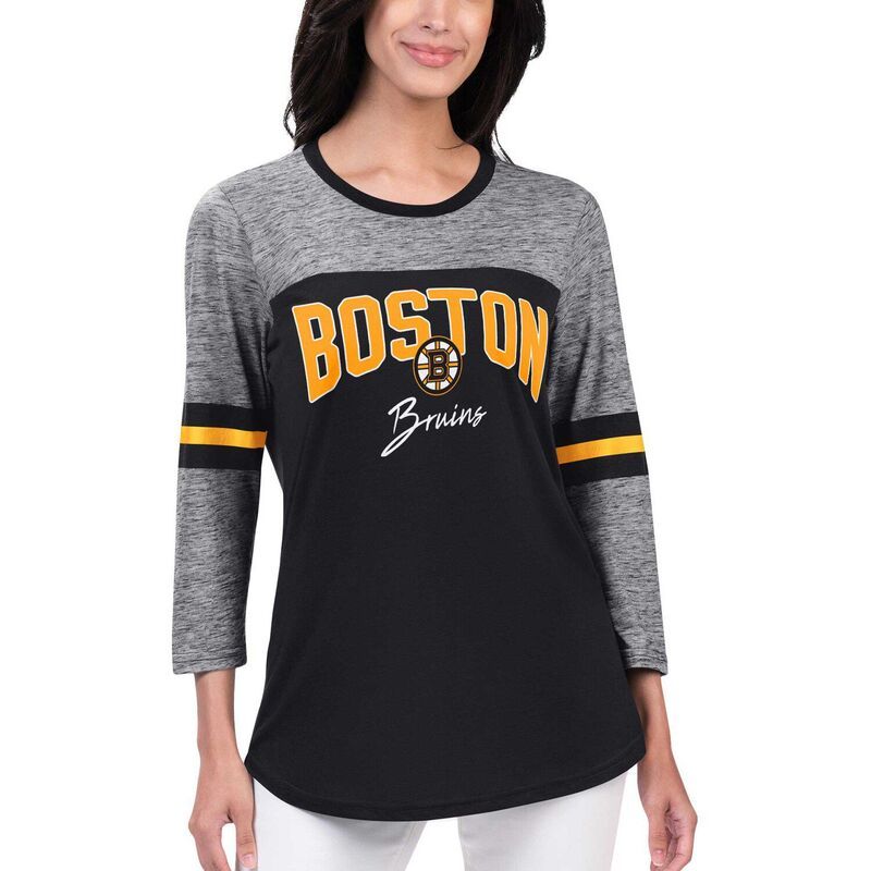 GIII レディース トップス Tシャツ Womens GIII 4Her by Carl Banks Black Boston Bruins Play The Game 34Sleeve TShirt Bsblack ブラック