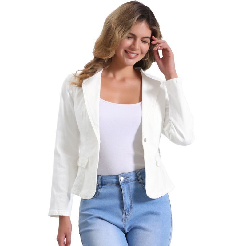 アレグラ ケー レディース アウター ジャケット・ブルゾン デニム ブレザー ALLEGRA K Lapel Collar Jean Jacket for Womens Long Sleeve One Button Work Denim Blazer Beig