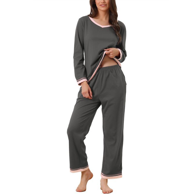 cheibear レディース アンダーウェア ナイトウェア パンツ シャツ cheibear Womens Long Sleeve Pajama Set Shirt and Long Pants with Pocket Loungwear 2 Piece Sl