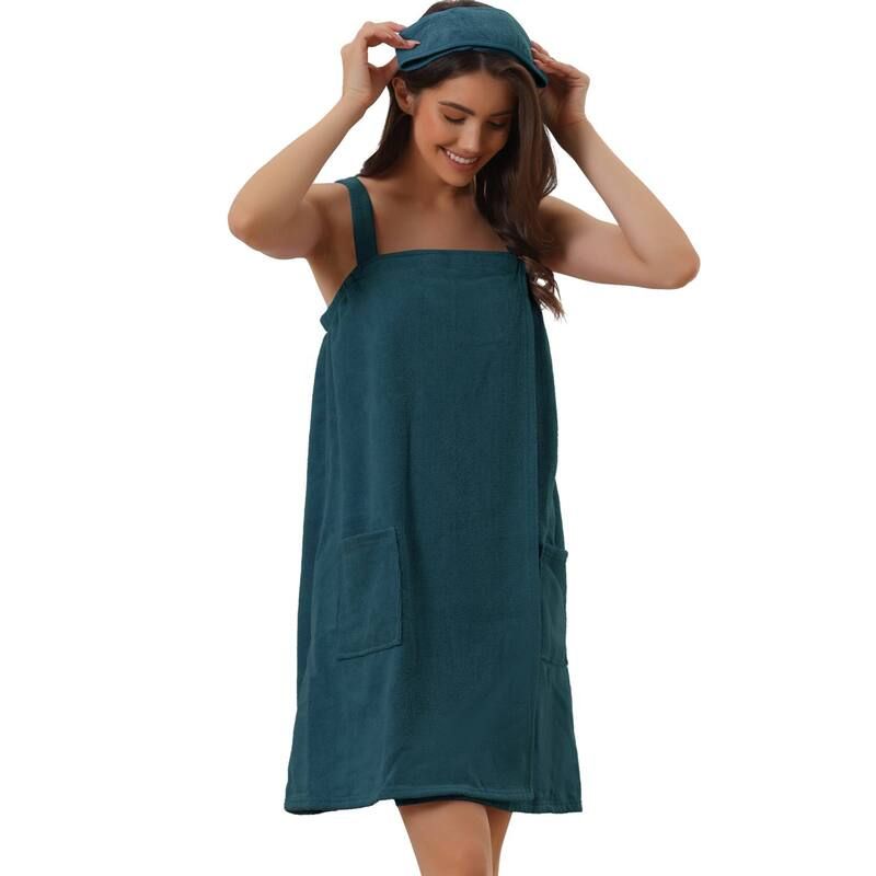 cheibear レディース アンダーウェア ナイトウェア cheibear Womens Towel Wrap Bathrobe Spa Towels Robe With Adjustable Closure For Gym Shower Green グリー