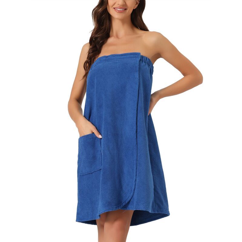cheibear レディース アンダーウェア ナイトウェア キャップ cheibear Womens Towel Wrap Robe Bathrobe Spa Towels With Shower Cap For Bath Gym Navy Blue ネイビー