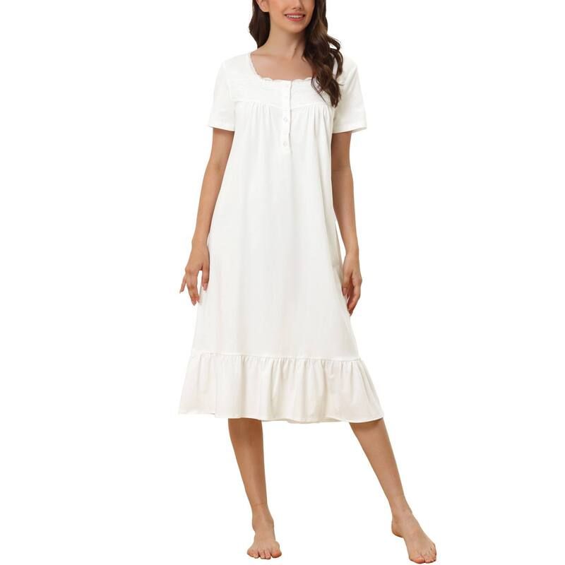cheibear レディース アンダーウェア ナイトウェア コットン レース cheibear Womens Victorian Princess Lace Short Sleeve Cotton Sleepwear White ホワイト
