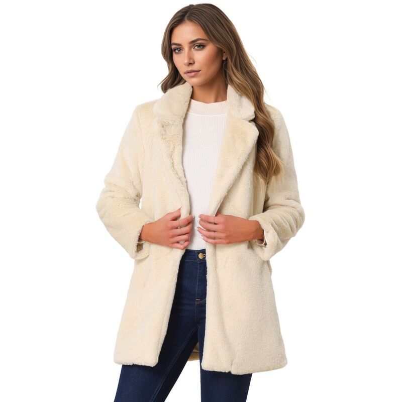 アレグラ ケー レディース アウター ジャケット・ブルゾン コート ALLEGRA K Lapel Faux Fur Coat for Womens Fuzzy Winter Warm Jacket Overcoat with Pockets Apricot