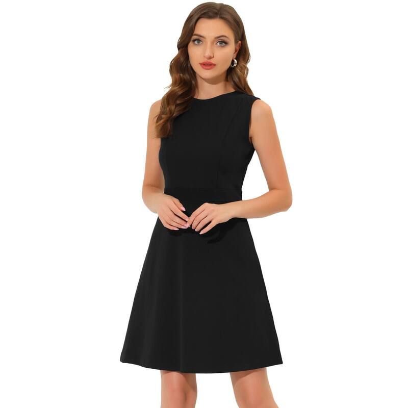 アレグラ ケー レディース トップス ワンピース A ライン ノースリーブ ALLEGRA K Womens Work Solid Color Sleeveless Aline Flaredresses Black ブラック
