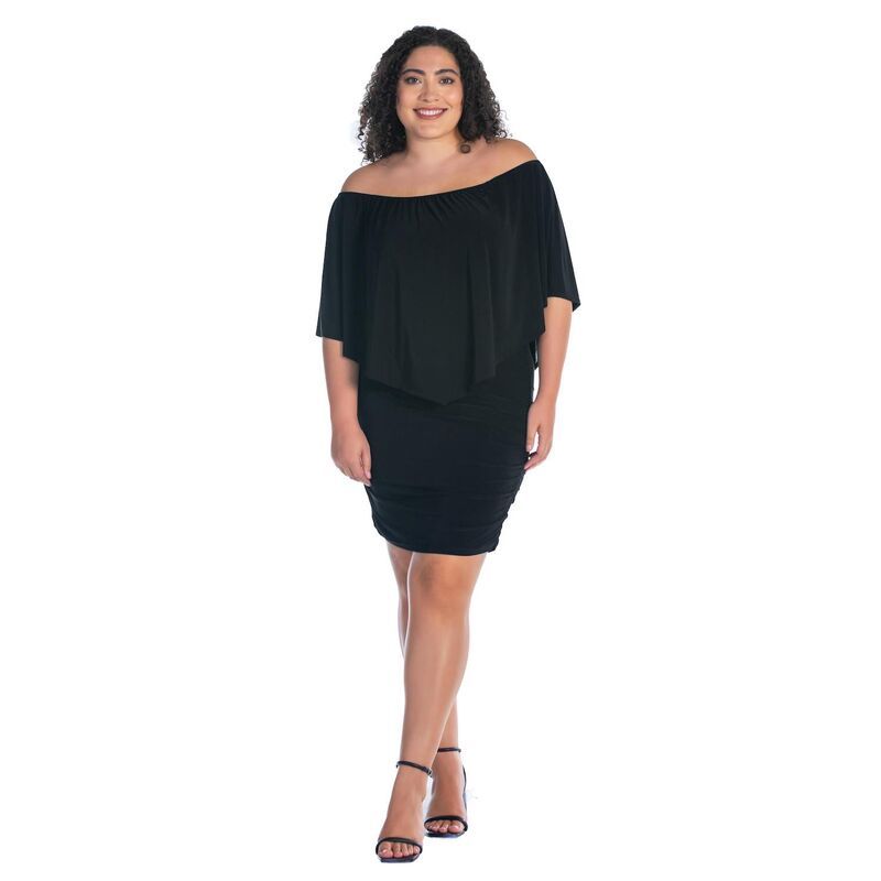 24 セブンコンフォート レディース トップス ワンピース プラスサイズ フリル ミニ Plusize 24Seven Comfort Apparel Convertible Bodycon Mini Dress Ruffled Sleeve Black ブラ