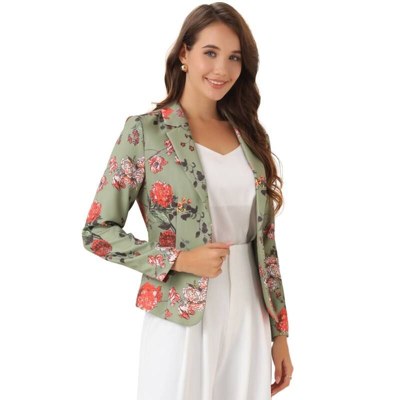 アレグラ ケー レディース アウター ジャケット・ブルゾン ブレザー ALLEGRA K Womens Allover Long Sleeve Notched Lapel Open Front Blazer Dusty Green Floral グリーン
