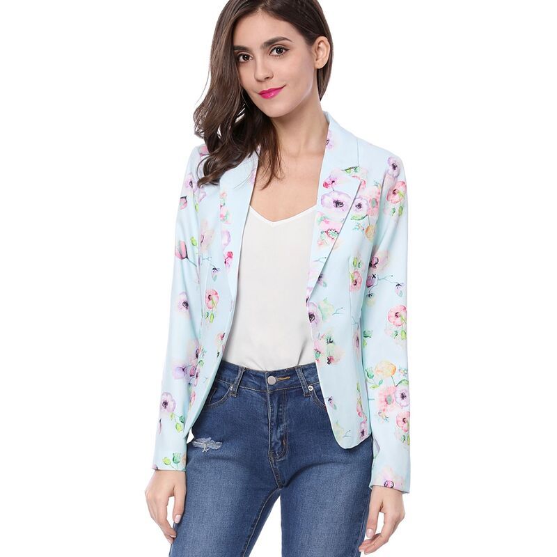アレグラ ケー レディース アウター ジャケット・ブルゾン ブレザー ALLEGRA K Womens Allover Long Sleeve Notched Lapel Open Front Blazer Blue Floral ブルー