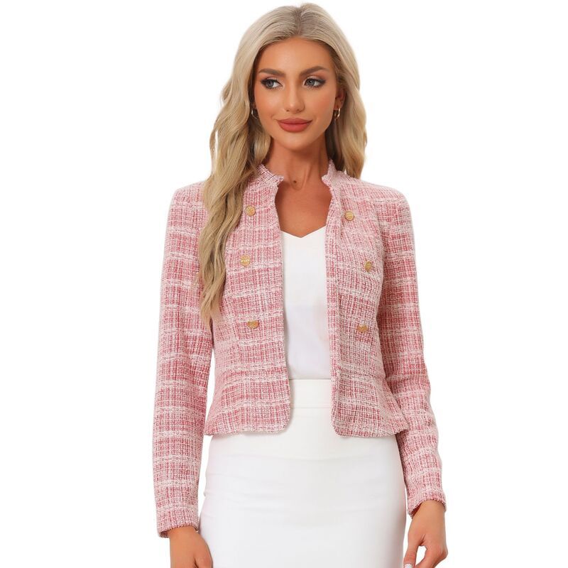 アレグラ ケー レディース アウター ジャケット・ブルゾン ツイード ブレザー ALLEGRA K Womens Elegant Plaid Tweed Blazer Jacket Red レッド