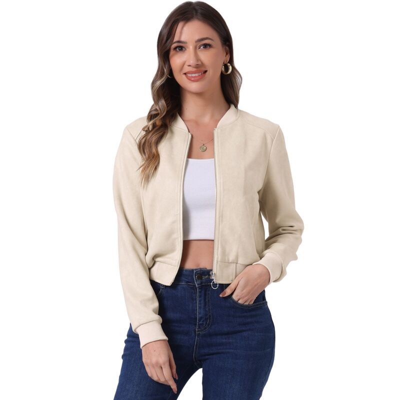 アレグラ ケー レディース アウター ジャケット・ブルゾン スエード コート クロップド ALLEGRA K Faux Suede Cropped Coat for Womenstand Collar Zip Up Biker Moto BomBer Jack