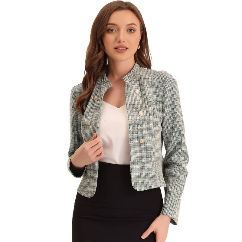 アレグラ ケー レディース アウター ジャケット・ブルゾン ツイード ブレザー ALLEGRA K Womens Elegant Plaid Tweed Blazer Jacket Beige ベージュ
